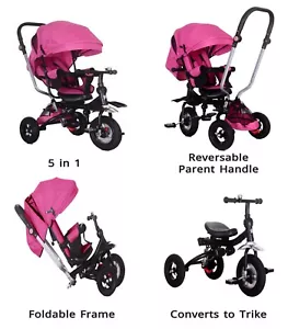 Little Bambino 5 IN 1 Tricycle Stroller Kids Children Baby Toddlers Trike - Pink - Picture 1 of 8