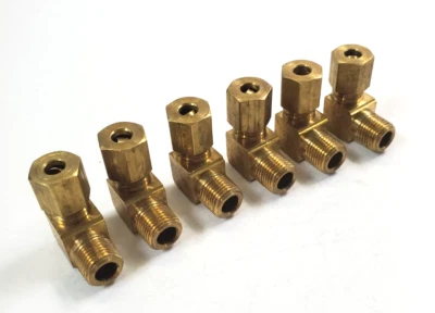 90 DEGREE BRASS UNION ELBOW COMPRESSED 1/4 NPT TO 1/8 TUBE LOT OF 6 - Image 1 of 4