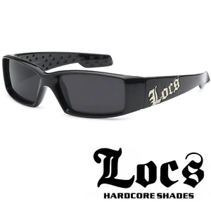 Men's Locs Designer Sunglasses Black Frame Rectangular Dark Lens Gangster Cholo - Picture 1 of 5