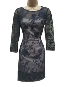 Size 10 UK KAREN MILLEN Black Mesh Floral Embroidered Beaded Party Mini DRESS - Picture 1 of 6
