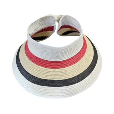 Magid Hats Woven Paper Stripes Foldable Visor Sun Hat Beach Gardening Red Black  - Image 1 of 4