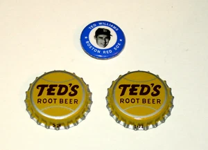 Boston Red Sox Ted Williams 1969 MLBPA Baseball Button Pin Neu NOS Root Beer Cap - Bild 1 von 3