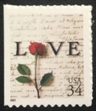 2001 Scott #3498 - 34¢ - LOVE - Booklet Single Stamp - Mint NH