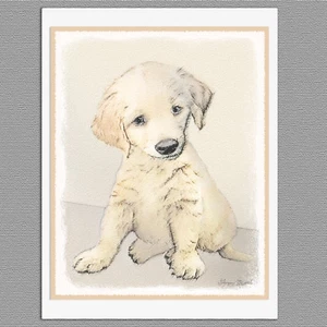 6 Golden Retriever Puppy Blank Art Note Greeting Cards - Picture 1 of 1