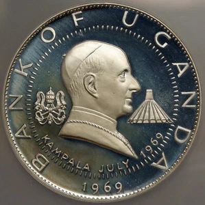 1969 UGANDA Visit POPE Paul VI XLARGE Proof Silver 30 Shilling NGC Coin i84890 - Picture 1 of 5