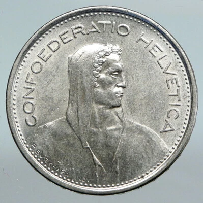 1966 B Switzerland Founding HERO WILLIAM TELL 5 Francs Silver Swiss Coin i89908 - Image 1 of 3