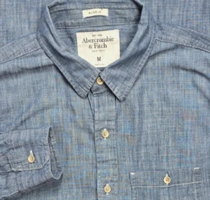 ABERCROMBIE & FITCH Long Sleeve Chambray Button Up Shirt Blue M Muscle Workshirt - Picture 1 of 15