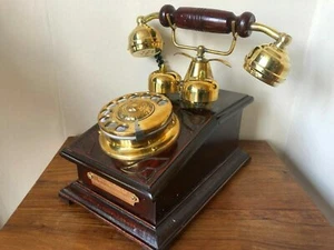 Reproduction Wooden Retro Telephone Rotary Dial Mechanical Bell Chicago Replica - Picture 1 of 8