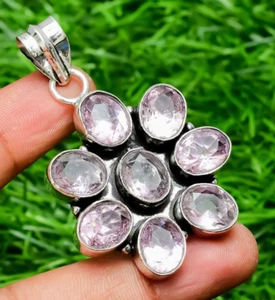 Pink Kunzite Gemstone 925 Sterling Silver Handmade Jewelry pendant 1.81" - Picture 1 of 7