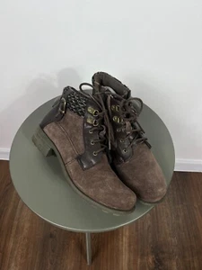 Earth Spirit Brown Suede Ankle Boots Knit Collar Zip Lace Up EU 41 UK 8 US 10 - Picture 1 of 15