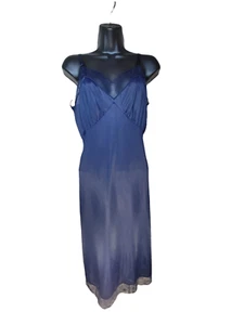 VTG Vanity Fair Navy Nylon Full Dress Slip Chiffon Bottom Hem Rockabilly Size 38 - Picture 1 of 6