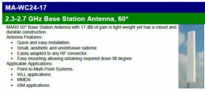 MARS MA-WC24-17B 17dBi 2.3-2.7GHz VP 60 degrees Sector Antenna with Mount - Picture 1 of 3