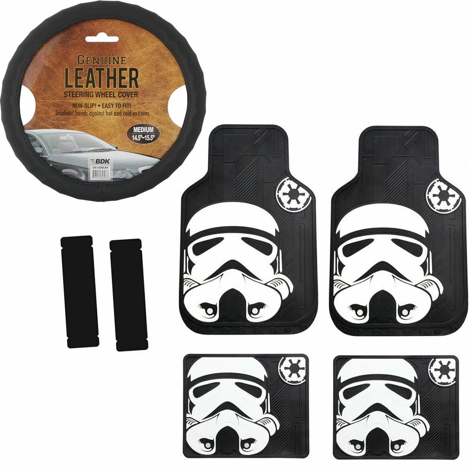 New 7pcs Star Wars Stormtrooper Car Truck Floor Mats Steering Wheel Cover Set Foto 1 de 4