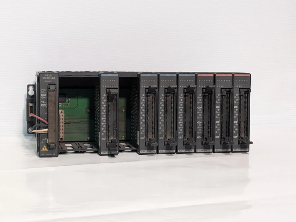 Toshiba TBU218**5 8-Slot PLC Rack, T2, w/PS261 Power & (3) IN51 & (3) AC61 I/O - Image 1 of 4