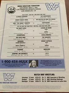 Vintage WWF Wrestling Match Card Program Sheet 5/4/91 LA Sports Arena Undertaker - Picture 1 of 2
