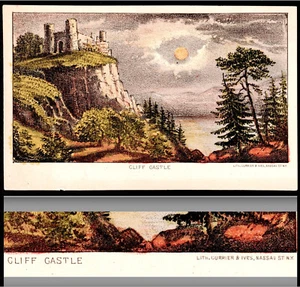 RARE = Currier & Ives Cliff Castle View Titles Scene Victorian Trade Card SR.170 - Picture 1 of 7