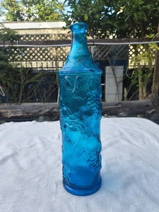 14 1/2 " Vintage MCM Italian EMPOLI Blue Glass Fruit Design Decanter No Stopper - Picture 1 of 8