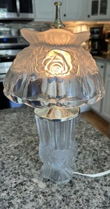 Vintage Crystal Glass Table Lamp Gold Hollywood Regency 14.5" H Boudoir Rose - Picture 1 of 10