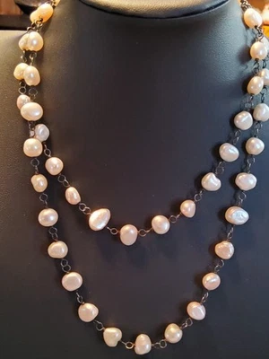 Collar de perlas de agua dulce de colección con cierre de ley .925 32" Foto 1 de 4