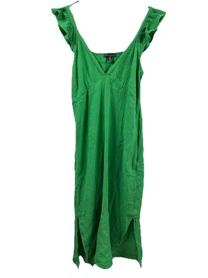Vestido midi Saks Fifth Avenue talla mediana verde algodón gasa sin mangas cuello en V Foto 1 de 4