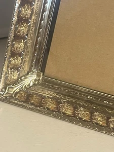 Vintage Ornate Etched Metal Frame Hang or Lean 5x7 Gold Tone Woven Ribbon Look - Picture 1 of 8