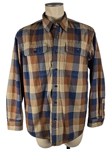 LL Bean Mens Traditional Fit HURRICANE Shirt Jacket Shacket Brown Blue Plaid LG - Picture 1 of 3