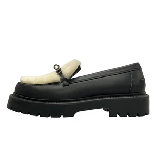 Auth HERMES Moccasin Icons H242101Z Black Cream Calf Sheepskin - Women's Shoes - Picture 1 of 12