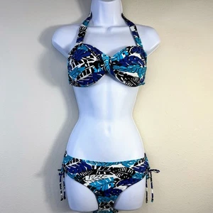 Neu mit Etikett White House Black Market lila blau tropisch Bikini Badeanzug Oberteil Unterteil S - Bild 1 von 20