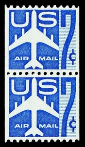 Scott C52 1958 7c Blue Airmail Coil Pair Mint VF OG NH Cat $4.25 - Picture 1 of 1
