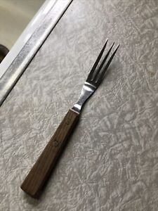 Ekco stainless steel 3 tine granny fork vintage w wood handle and brass rivets.