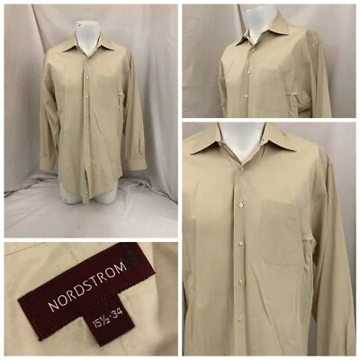 Camisa de Vestir Nordstrom 15.5 34 Marrón 100% Algodón Hecha en Hong Kong YGI W1-65 Foto 1 de 4
