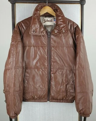 Chaqueta acolchada de cuero suave rellena de plumón talla mediana Schottt de colección hecha en EE. UU. Foto 1 de 4