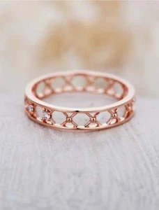 0.06 Ct Round Diamond Engagement Eternity Band 18K Solid Rose Gold Ring Size 7 8 - Picture 1 of 8