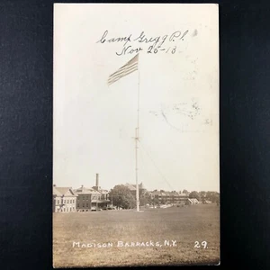 RPPC Madison Barracks, NY Postcard American Flag Pole Camp Gregg 1913 Real Photo - Picture 1 of 6
