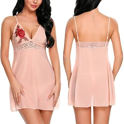 Sexy-Lencería Babydoll Prendas para dormir Ropa interior Encaje Vestido Prendas para dormir Tanga Foto 1 de 4