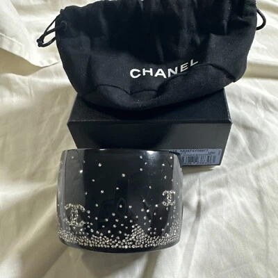Chanel CC Strass & Black Resin 2 Wide Clamper Cuff, Magnetic Clasp - Image 1 of 4
