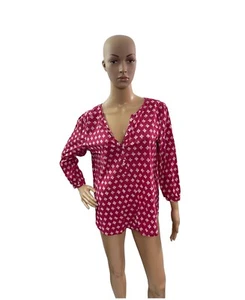 Gap Women’s Size Medium 3/4 Sleeve V Neck Pink White Blouse - Picture 1 of 4