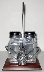 NEU ZINN ANANAS SALZ UND PFEFFERSTREUER Tropisch Glas Metall Holz - Bild 1 von 1