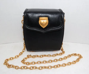 Vicenza Inc 1993 Black Texture Leather Gold Tone Hardware Cross Body Chain Purse - Picture 1 of 13