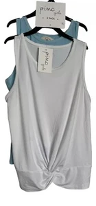 NWT BUNDLE of 2 Pinc Girls T-Shirt 16 White Blue Ribbed Sleeveless Tee Tops - Picture 1 of 9