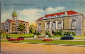 Postkarte Augustana College Rock Island Illinois Leinen ca 1942 Straßenbahnen Vintage - Bild 1 von 2