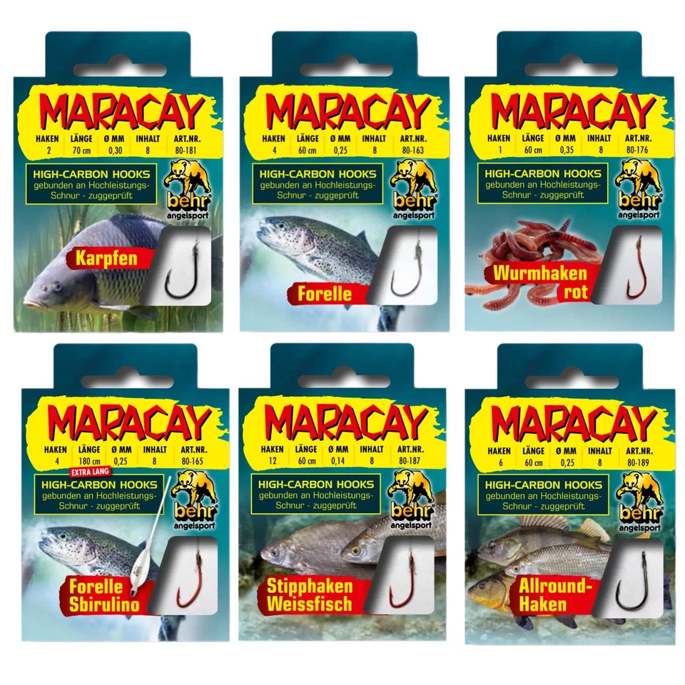 Angelhaken mit Vorfach | MARACAY Vorfachhaken Angelvorfach Haken gebunden Angeln