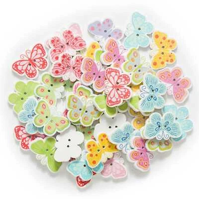 30pcs Butterfly Wood Buttons for Sewing Scrapbooking Cloth Handmade Crafts Decor - Image 1 of 4