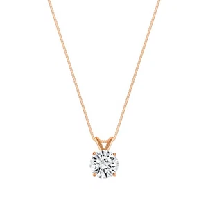 1 Ct Round Cut Created Diamond Solid Real 14K Rose Gold Pendant 18" Necklace - Picture 1 of 3