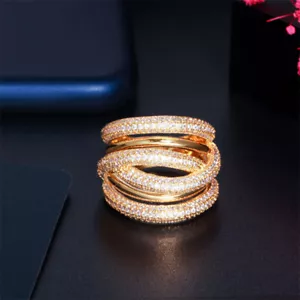 Women Gold Plated Ring Twisted Design Cubic Zirconia Costume Jewelry Accessories - Picture 1 of 9