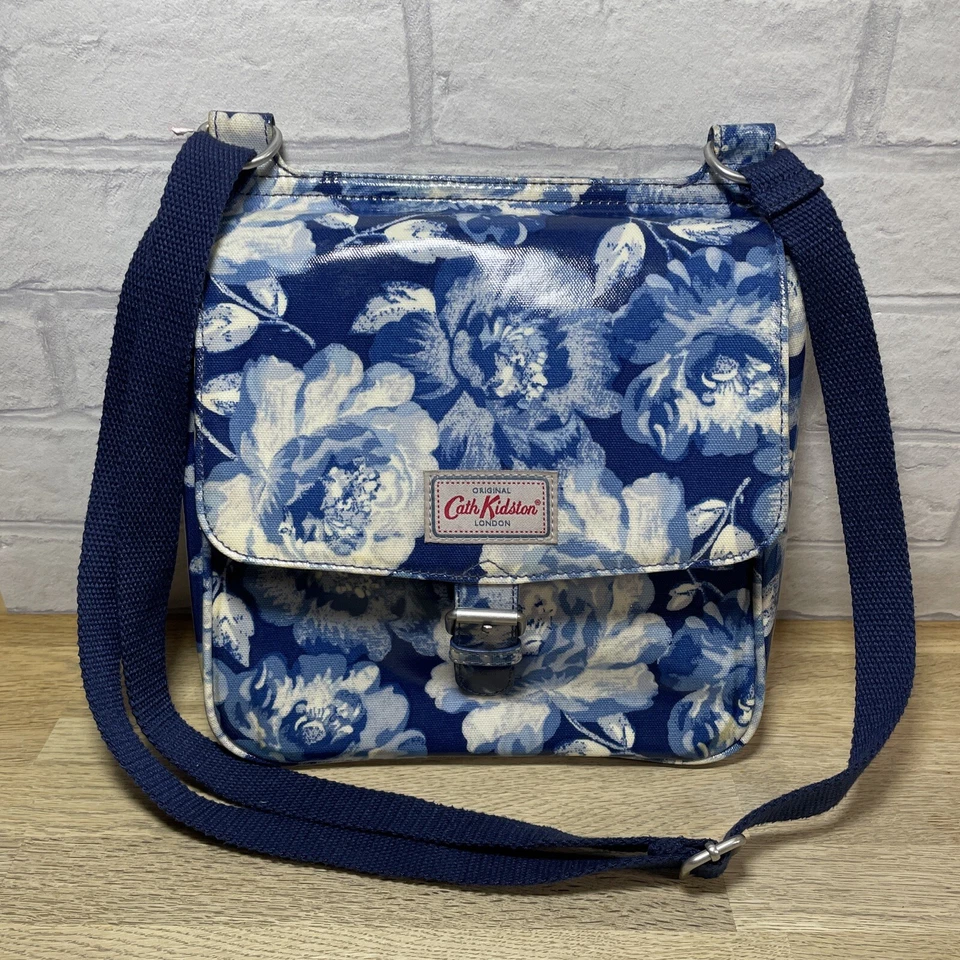 Cath Kidston Peony Blossom Saddle Cross Body Bag Blue And White PVC Coating - Image 1 of 4