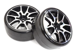 Alloy Machined 10 Spoke Wheels & Tires Set (2) for 1/10 Drift Cars Width = 26mm - Picture 1 of 1