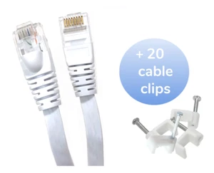 Micro connettori 75 piedi Cat6 UTP RJ45 cavo patch piatto (bianco) E08-075FL-W - Foto 1 di 4
