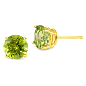 6mm Peridot Round Stud Earrings - Yellow Gold plated Sterling Silver - Picture 1 of 2