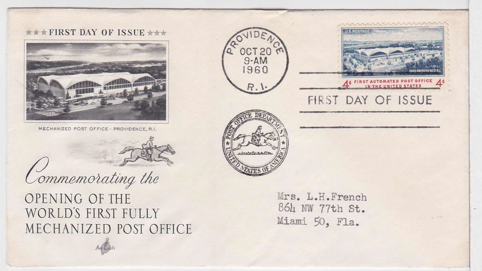TurtlesTradingPost- First Mechanized Post Office 1960  #1164 FDC Artcraft - Image 1 of 1